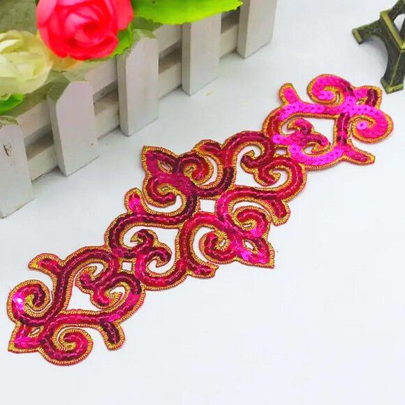 NEW Embroidered Clothing Adhesive Sequin Fabric IRON ON PATCH DIY Clothing - Picture 1 of 3